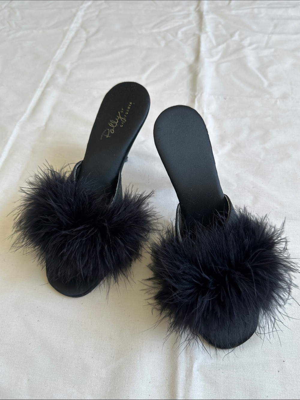 Polly of California Black Feather Boudoir heels